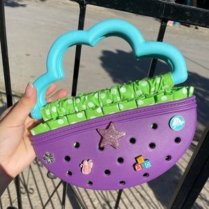 Purple and green polka dot bag